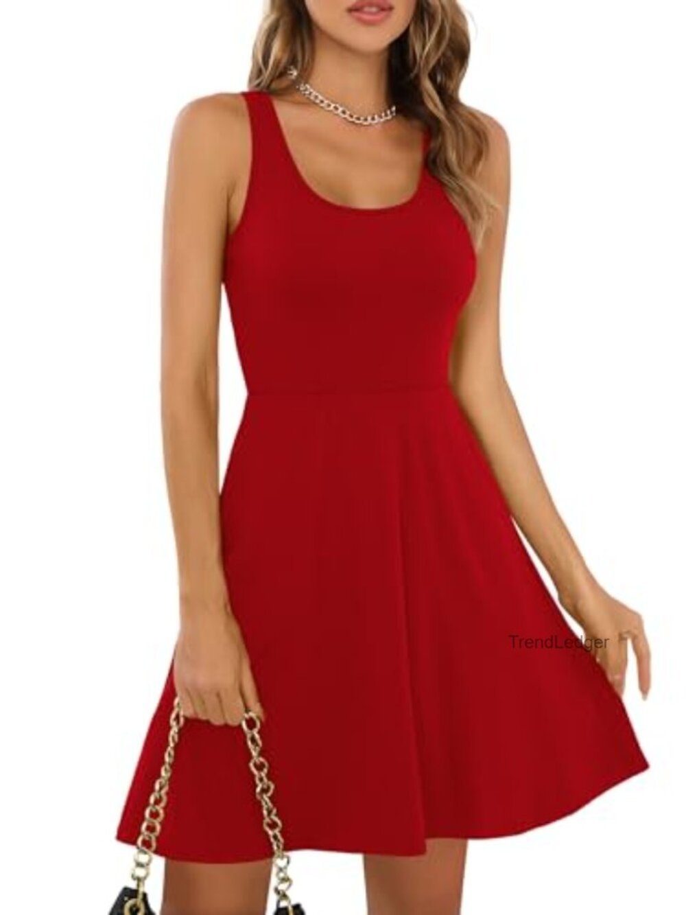 Missufe Sleeveless Racerback Flared Tank Dress Casual